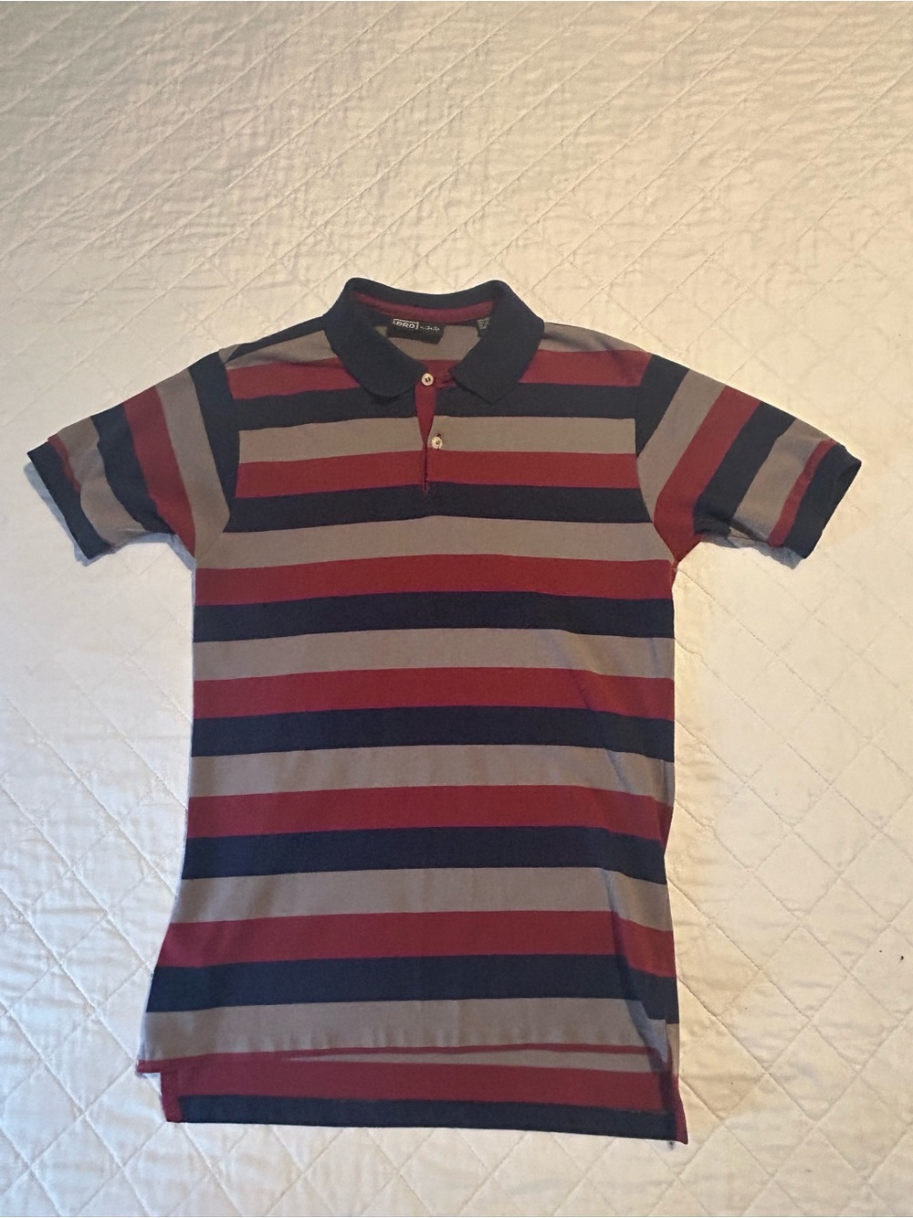 Striped Polo Shirt in Maroon, Navy & Gray